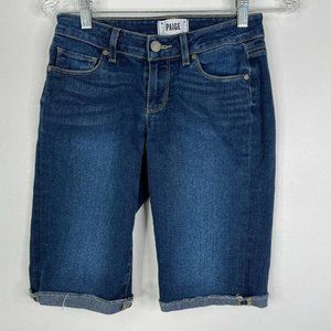 Paige Ariana Bermuda Shorts Stretch Denim Low Rise Medium Wash Womens Size 24